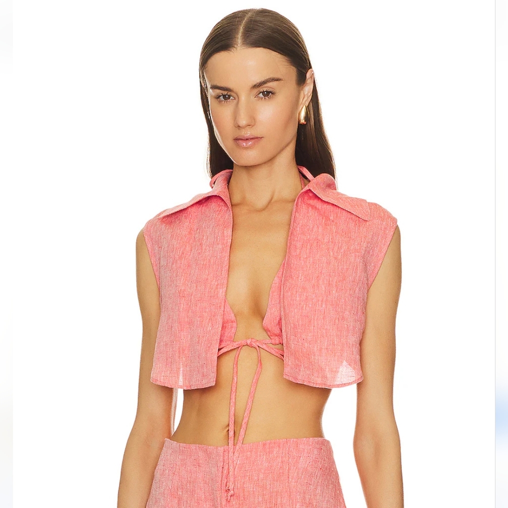 Matthew Bruch Coral Linen Sleeveless Vest With Triangle Top Size 2